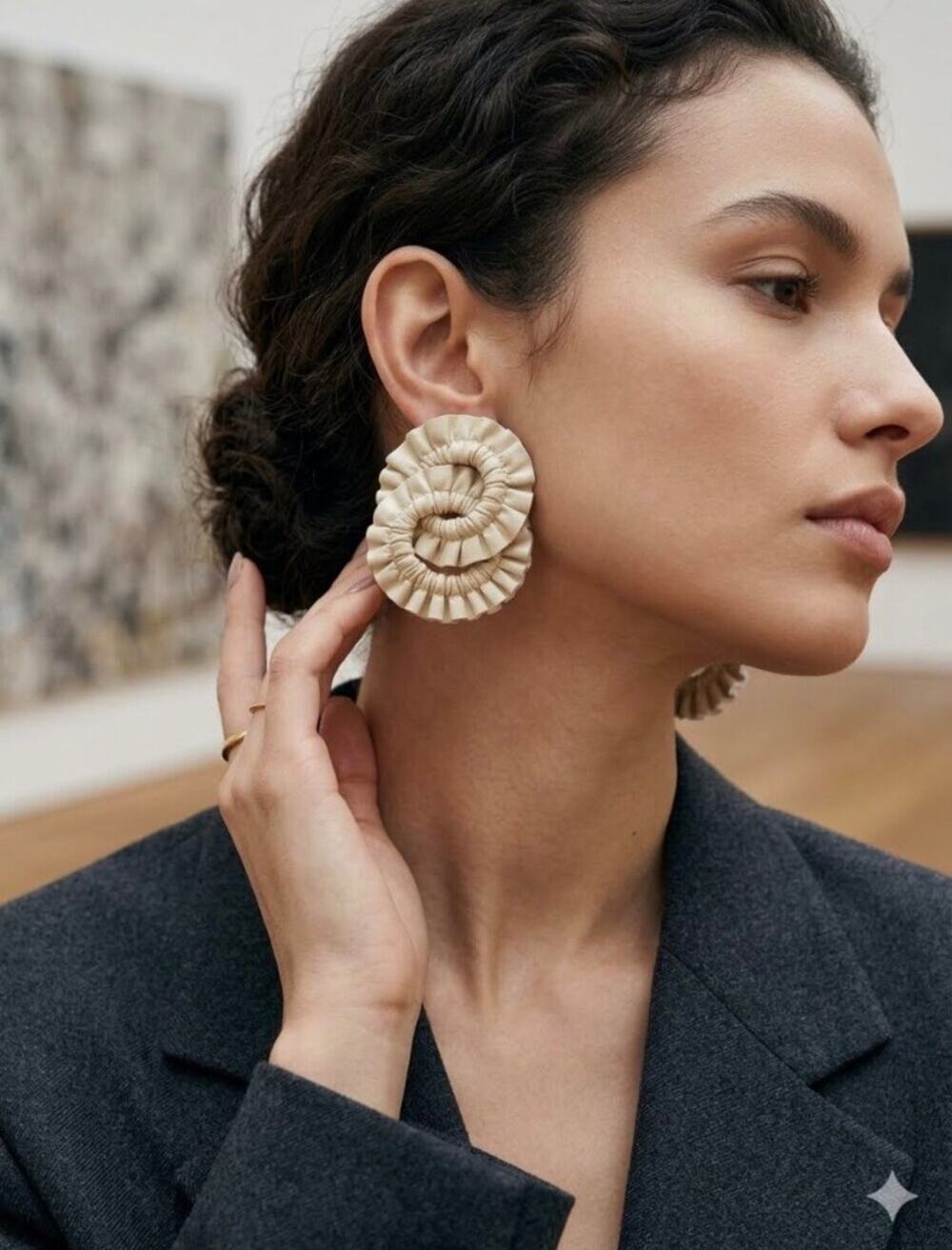 NEW Tuckernuck Cream Leather Carraway Earrings Statement Jewlery